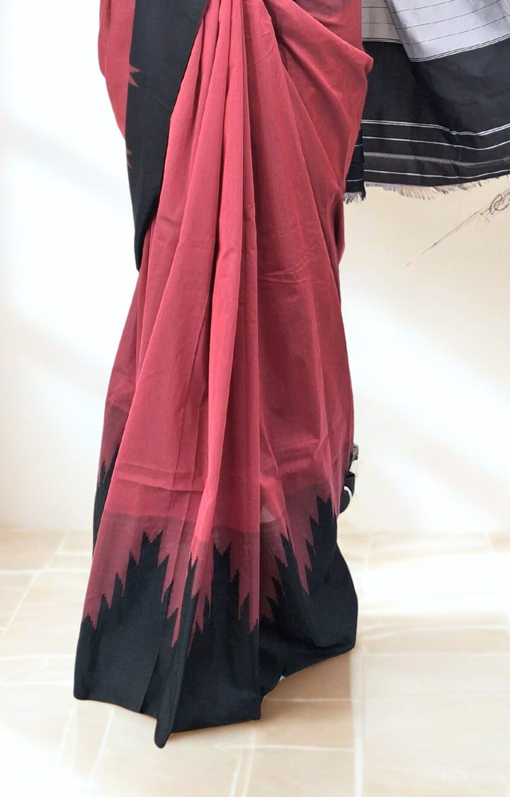 Reddish pink cotton silk ilkal saree