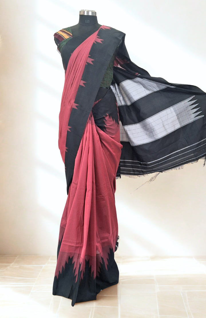 Reddish pink cotton silk ilkal saree