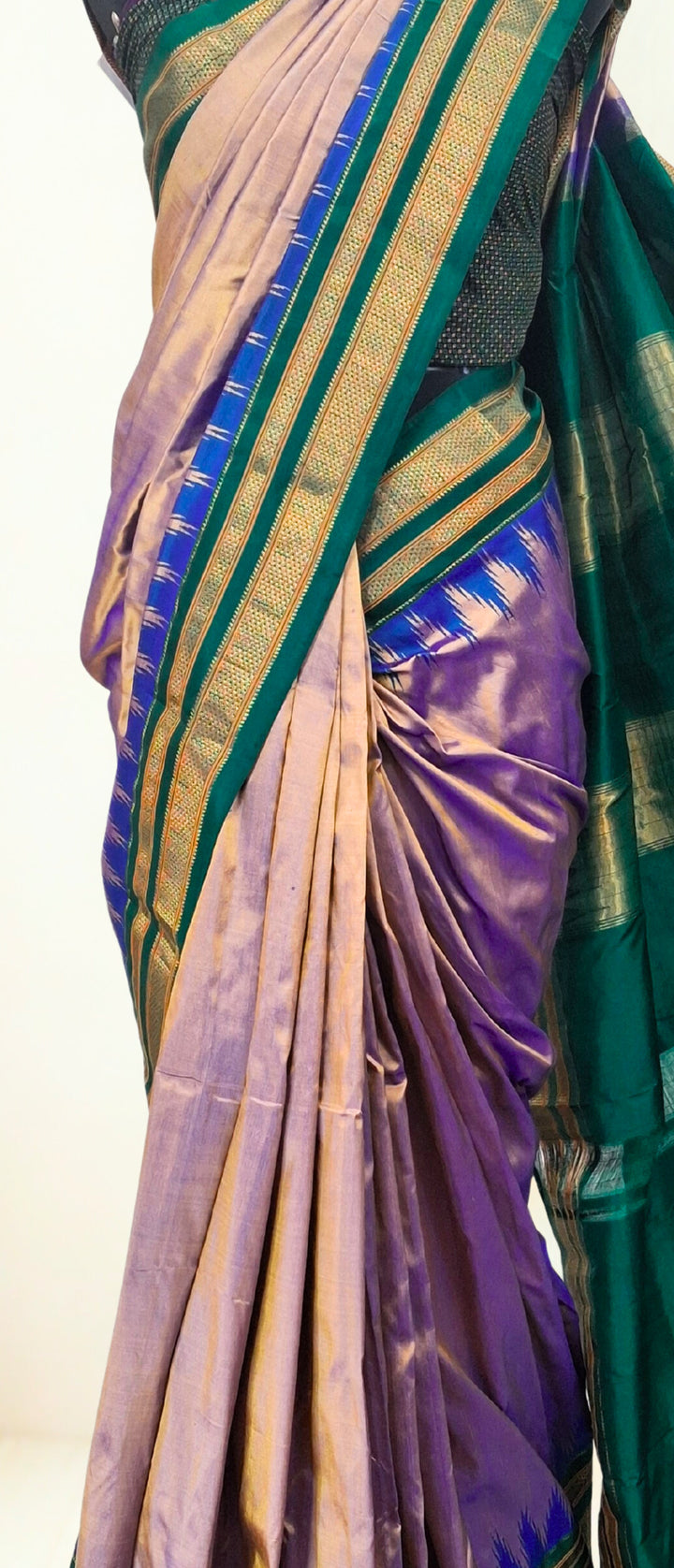 Mauve silk ilkal saree with green border