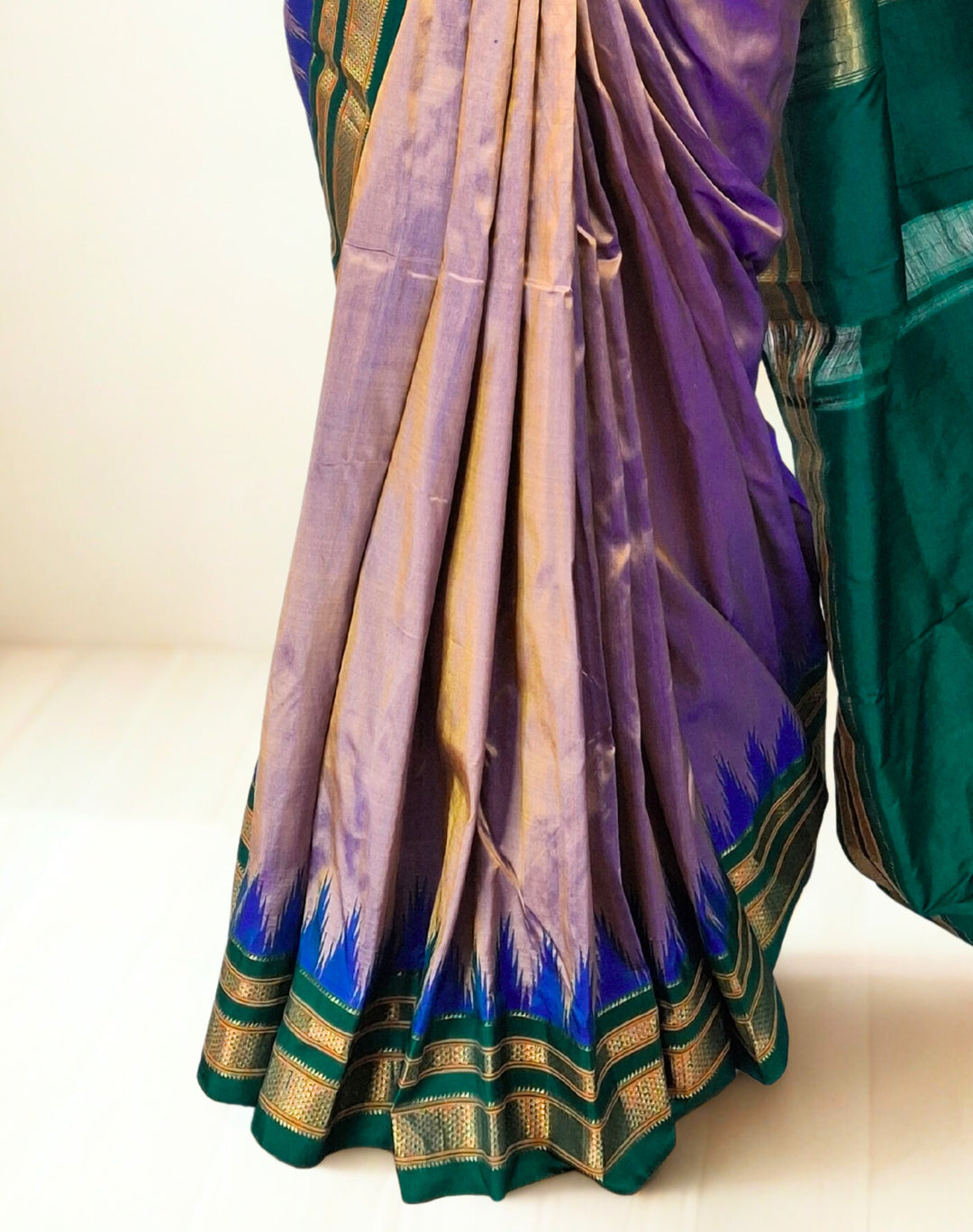 Mauve silk ilkal saree with green border