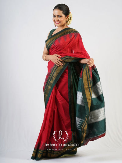 Red cotton silk ilkal saree