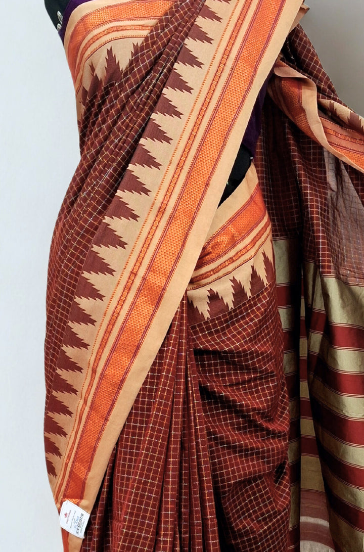 Maroon checks ilkal saree
