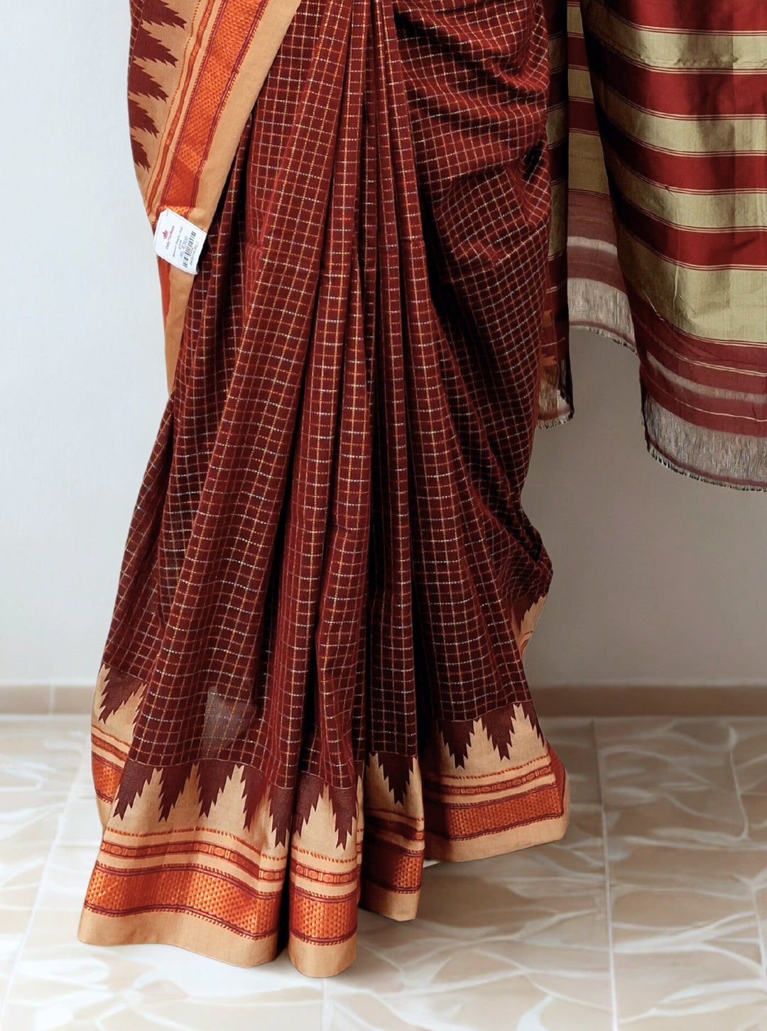 Maroon checks ilkal saree