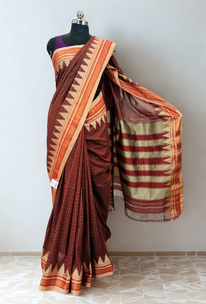 Maroon checks ilkal saree