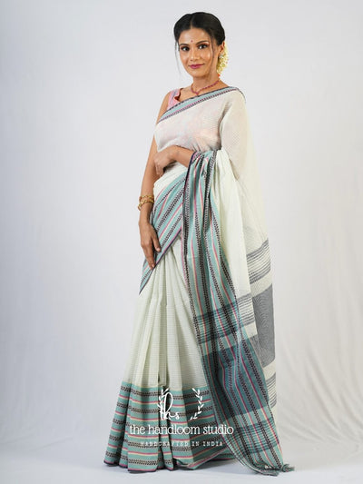 Off-white cotton jamdani saree