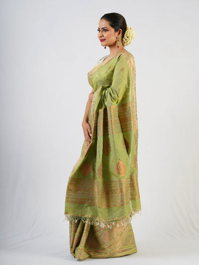 Pista green cotton jamdani saree