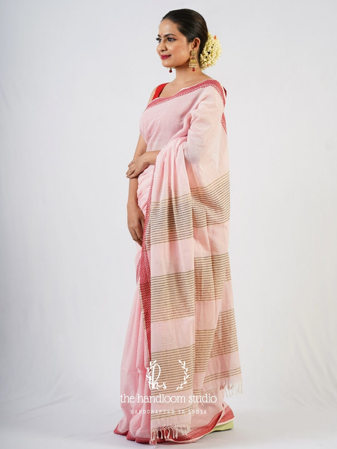Pale pink cotton jamdani saree