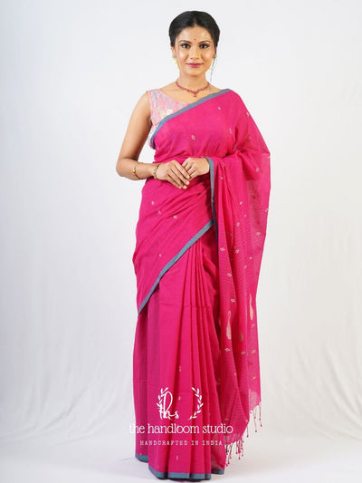 Pink cotton jamdani saree