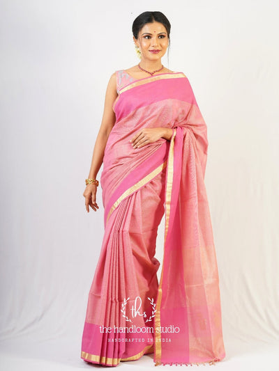 Light pink pure cotton jamdani saree