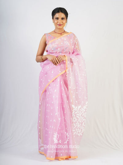 Baby pink jamdani cotton saree