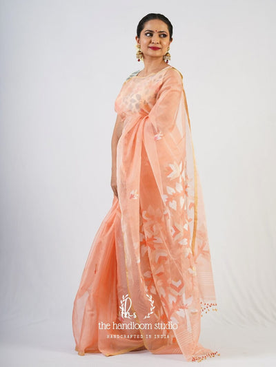 Peach cotton jamdani saree
