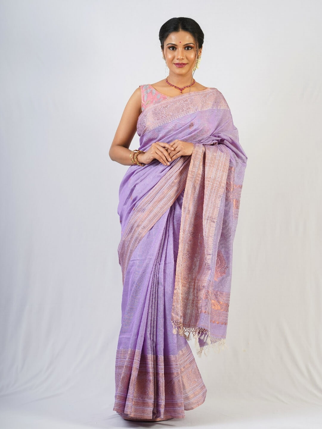 Lavender cotton jamdani saree