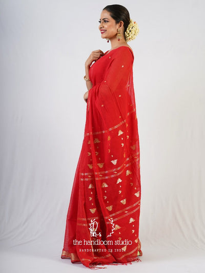 Red pure cotton jamdani saree