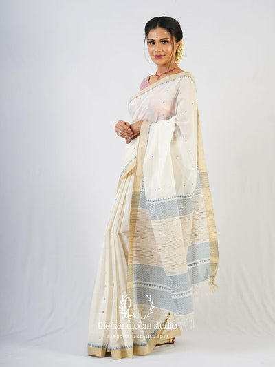 Offwhite cotton jamdani saree