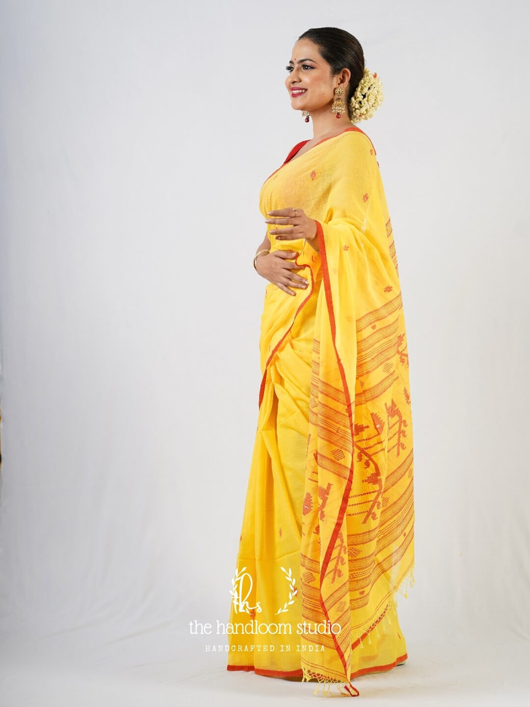 Yellow cotton jamdani saree