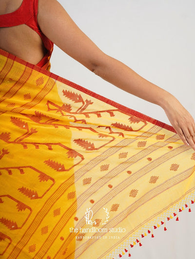 Yellow cotton jamdani saree