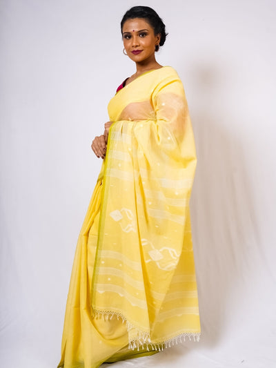 Lime Yellow Handloom Cotton Jamdani Saree