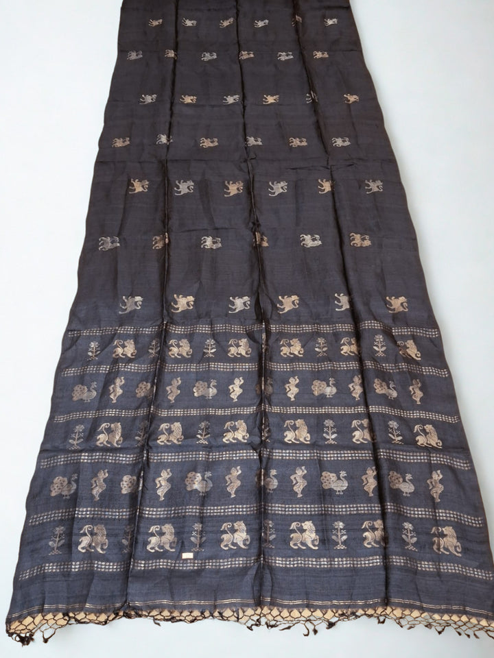 Black Pure Tussar Silk Saree