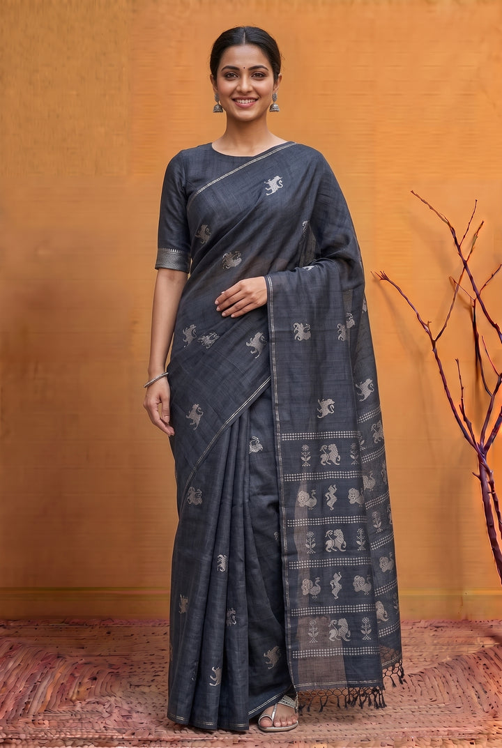 Black Pure Tussar Silk Saree