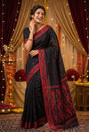 Black Cotton Saree with Dhakai Border