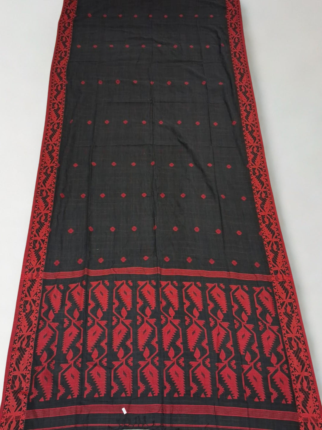 Black Cotton Saree with Dhakai Border