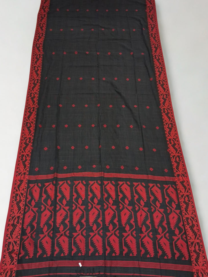 Black Cotton Saree with Dhakai Border