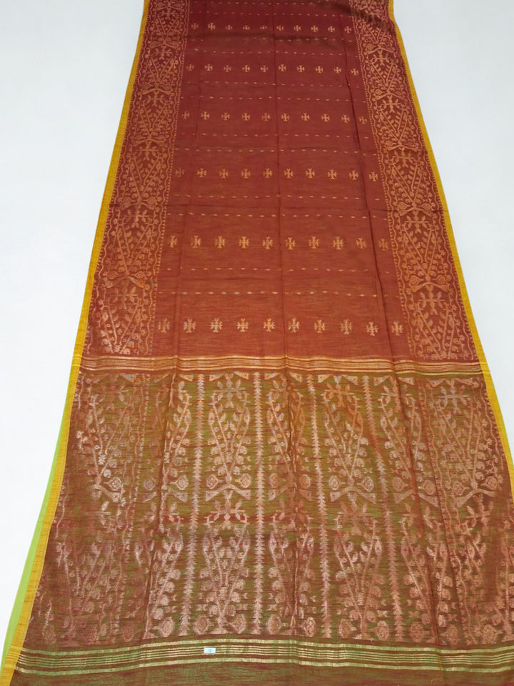 Rust Dhakai Cotton Silk Saree