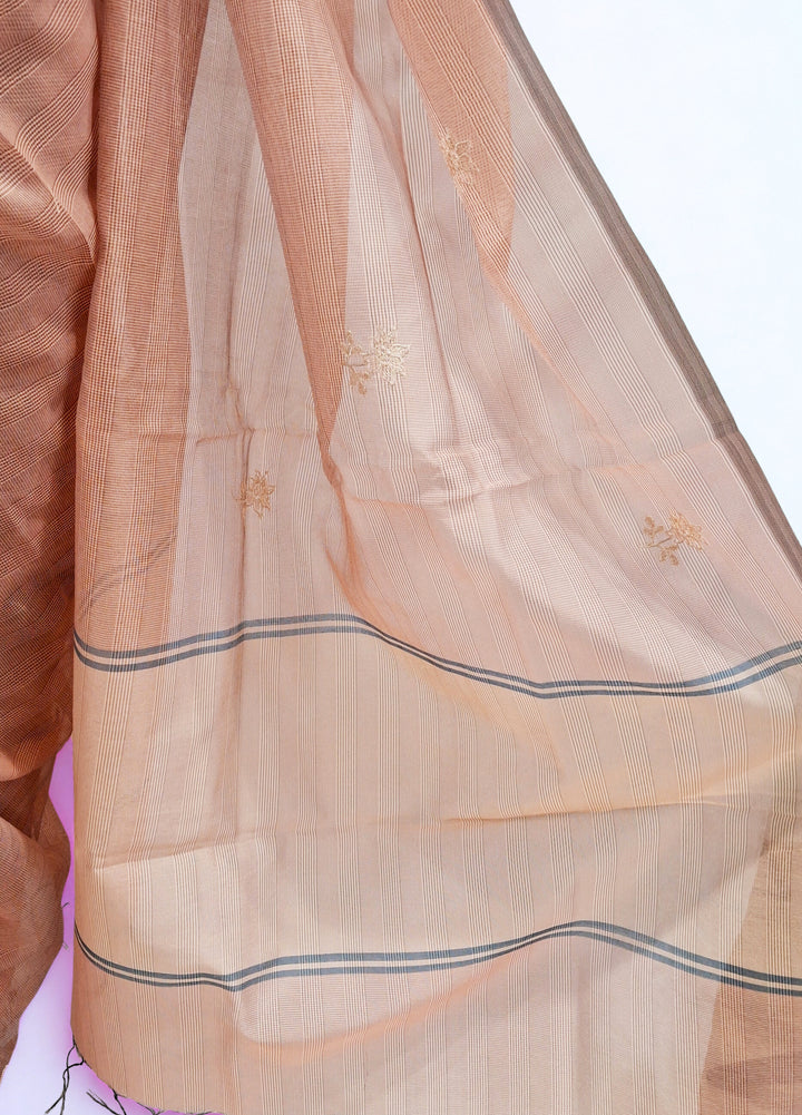 Muted peach kota doria saree