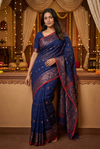 Navy Blue Dhakai Cotton Silk Saree