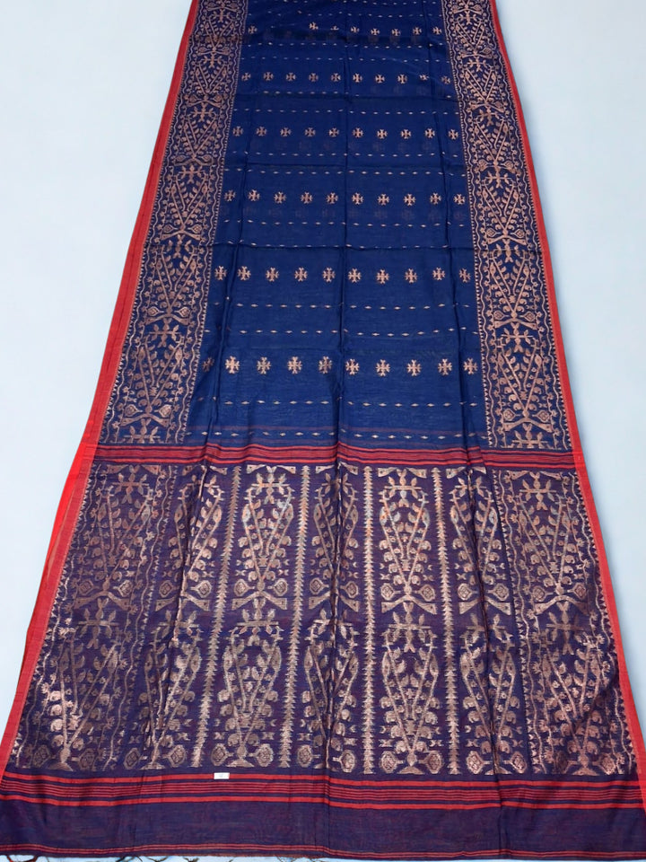 Navy blue dhakai cotton silk saree