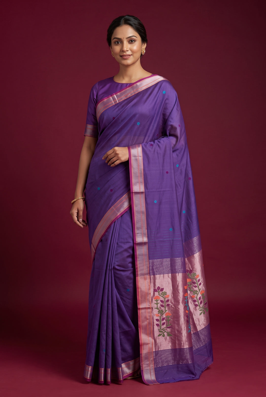 Violet Dhakai Cotton Silk Saree