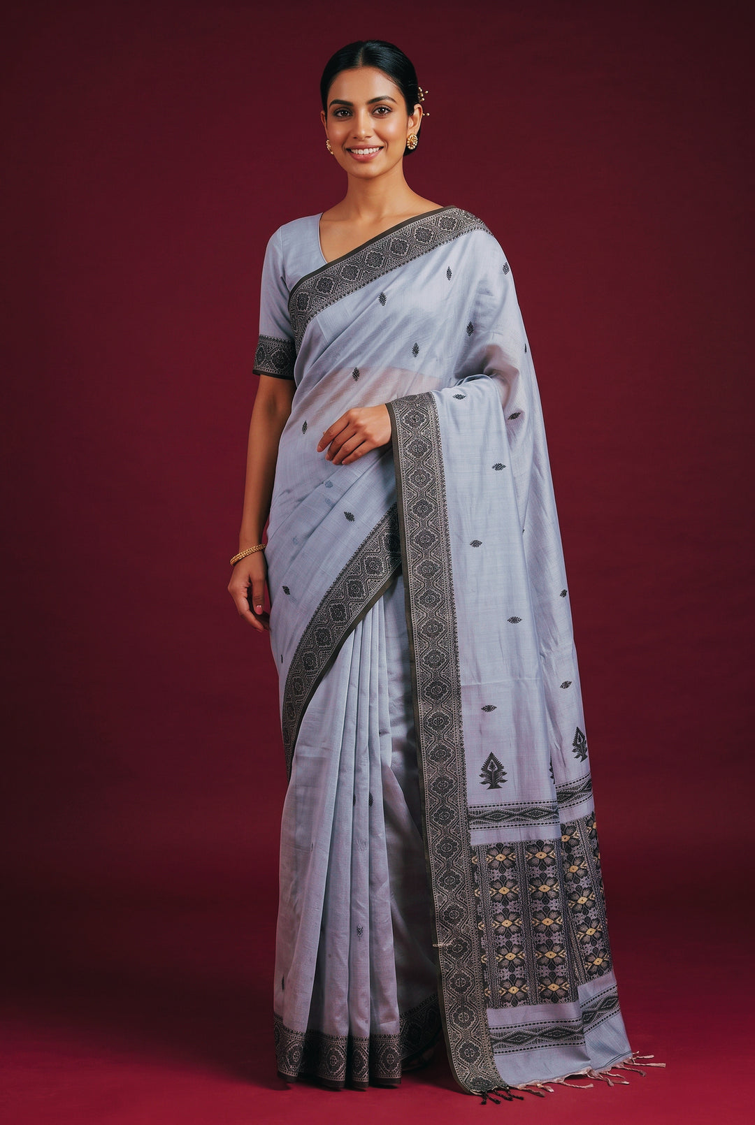 Lavender Blue Cotton Dhakai Saree