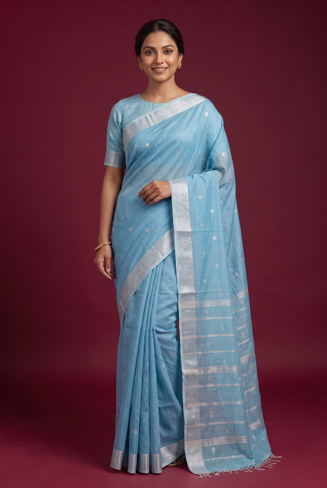 Ice Blue Cotton Saree