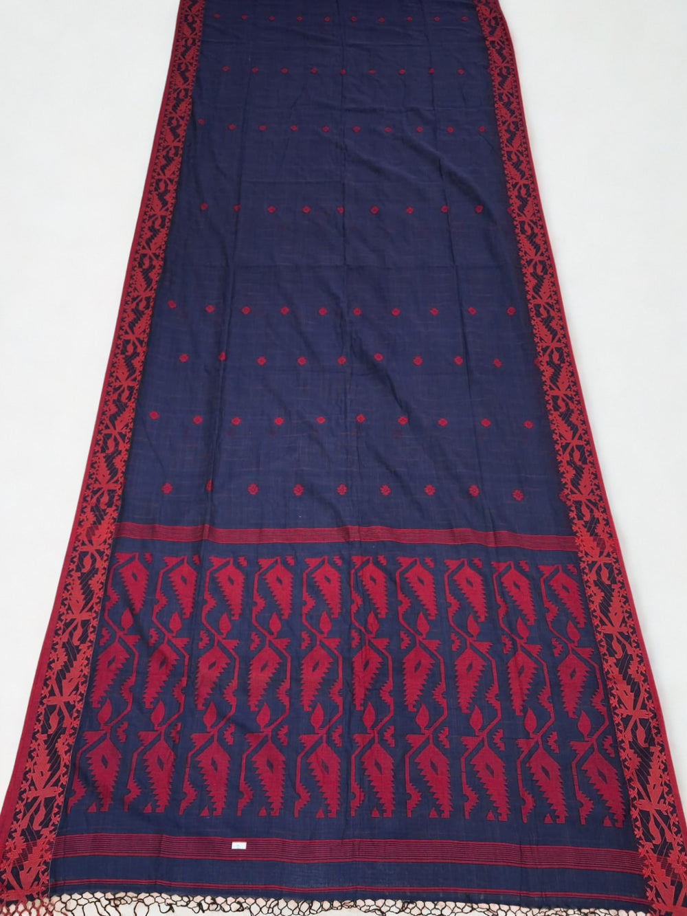 Navy Blue Cotton Saree with Dhakai Border