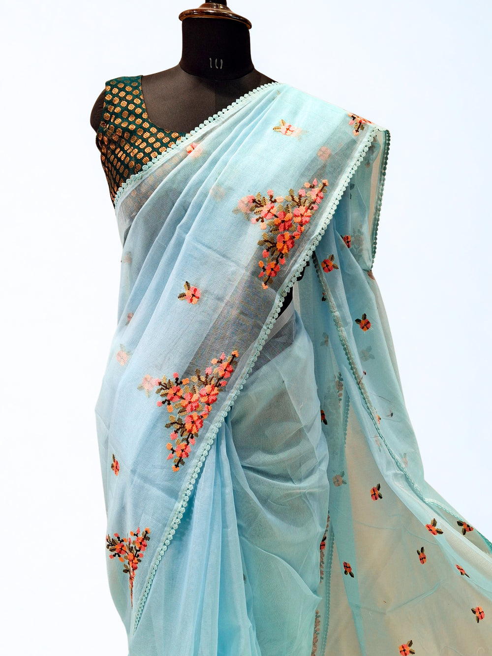 Powder Blue Kota Doria Saree