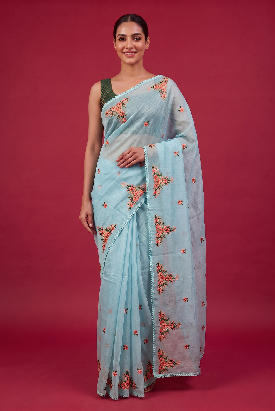 Powder Blue Kota Doria Saree