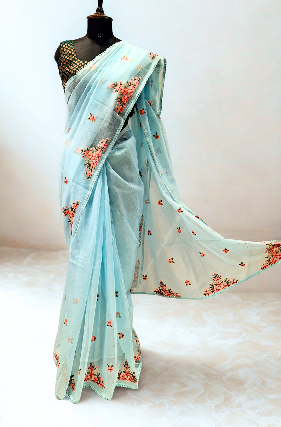 Powder Blue Kota Doria Saree