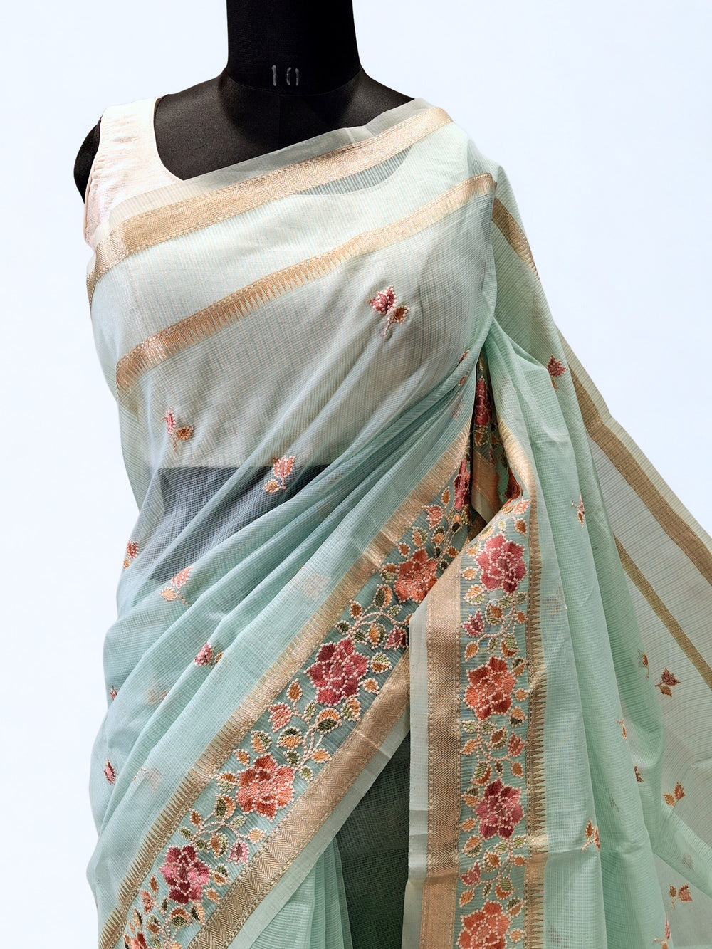 Seafoam Green Kota Doria Saree