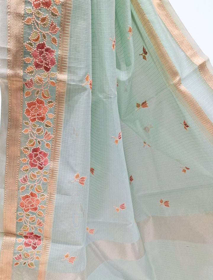 Seafoam Green Kota Doria Saree