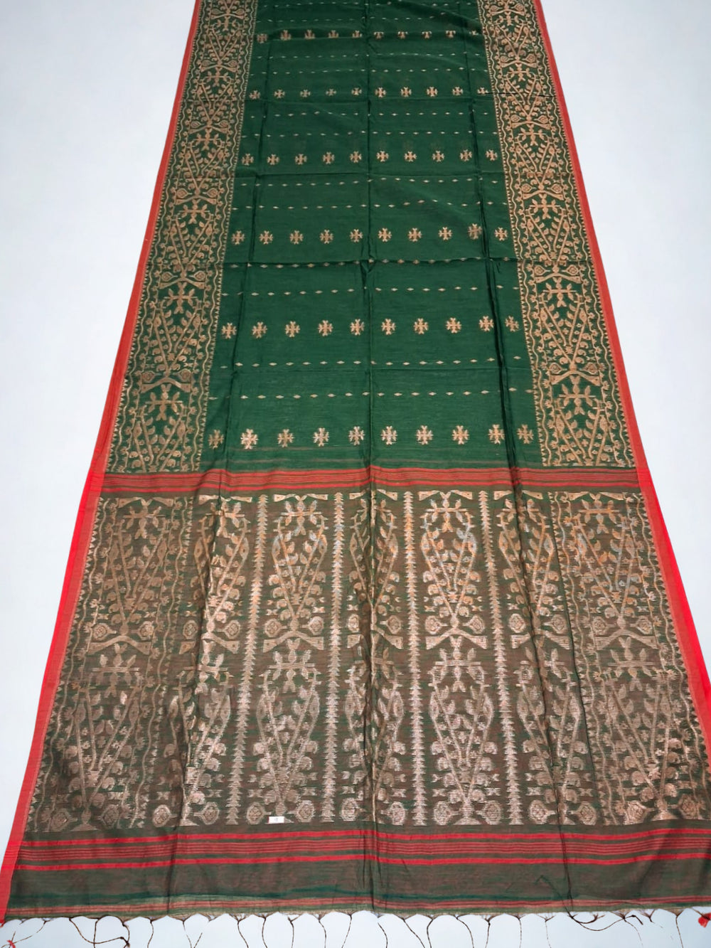 Bottle Green Dhakai Cotton Silk Saree