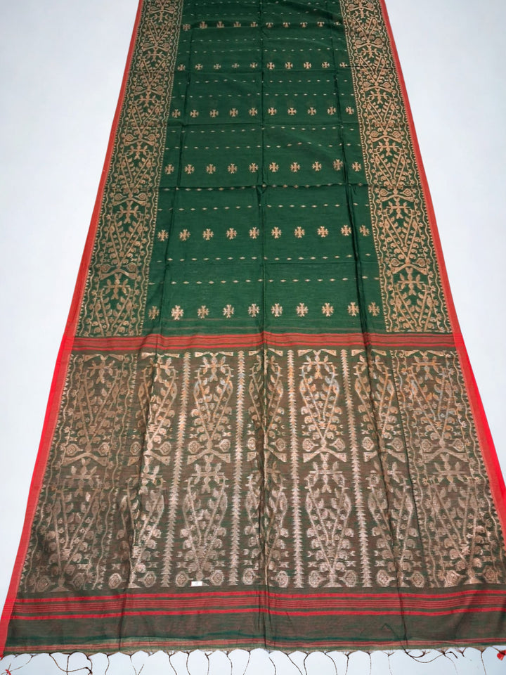 Bottle Green Jamdani Cotton Silk Saree