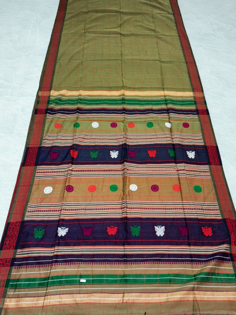 Sage Green Checks Cotton Silk Saree