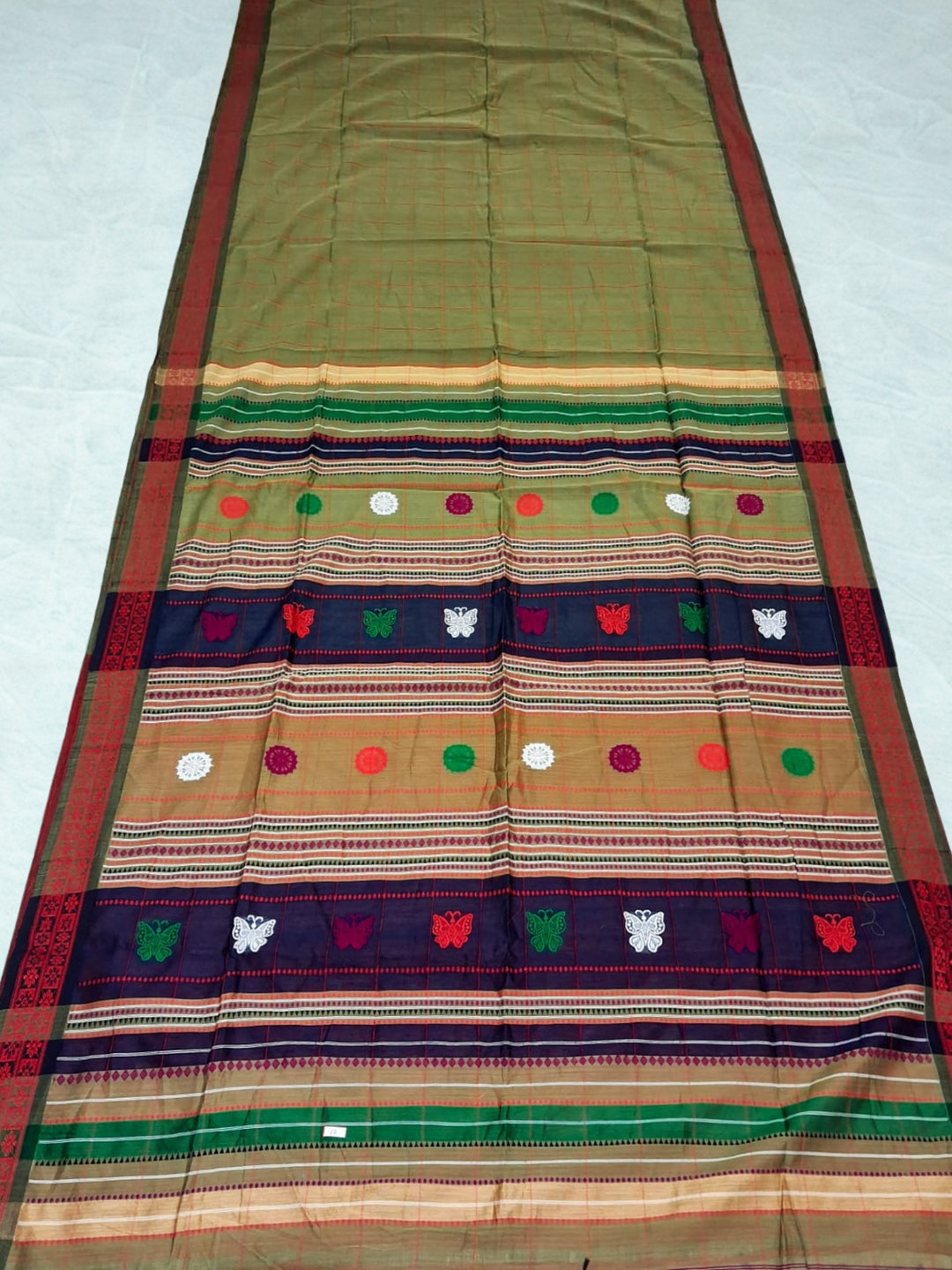 Sage Green Checks Cotton Silk Saree