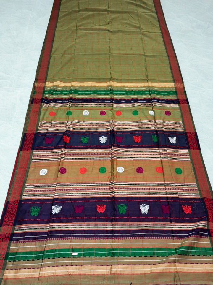 Sage Green Checks Cotton Silk Saree