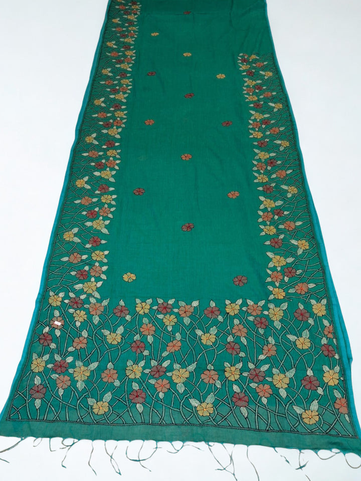 Sea Green Cotton Kantha Saree