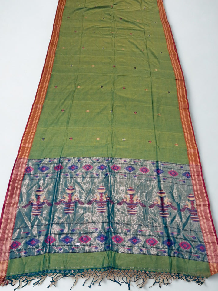 Olive Green Cotton Dhakai Saree