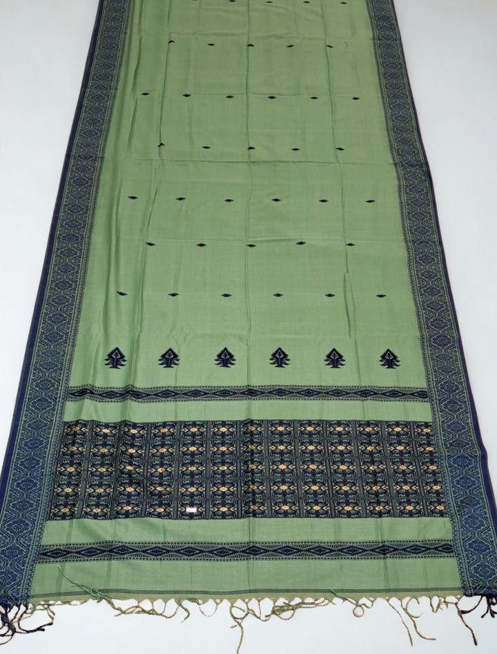 Sage Green Cotton Dhakai Saree