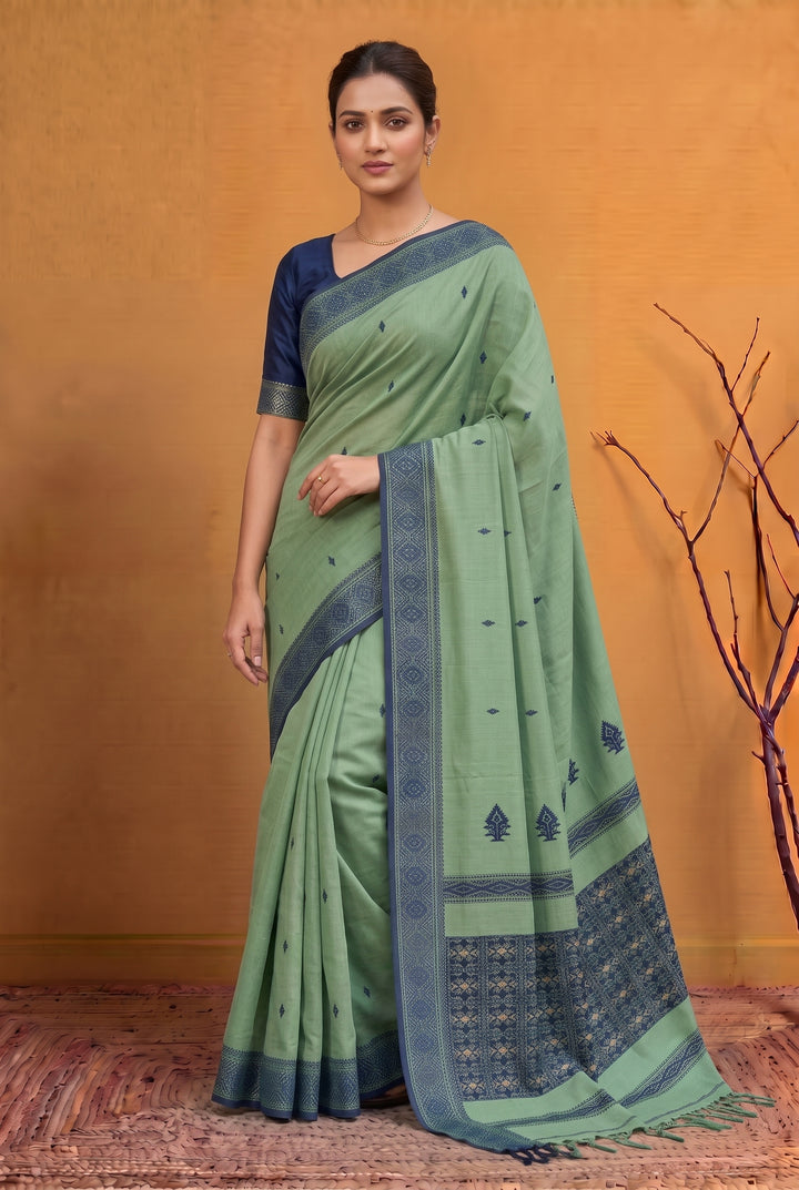 Sage Green Cotton Jamdani Saree