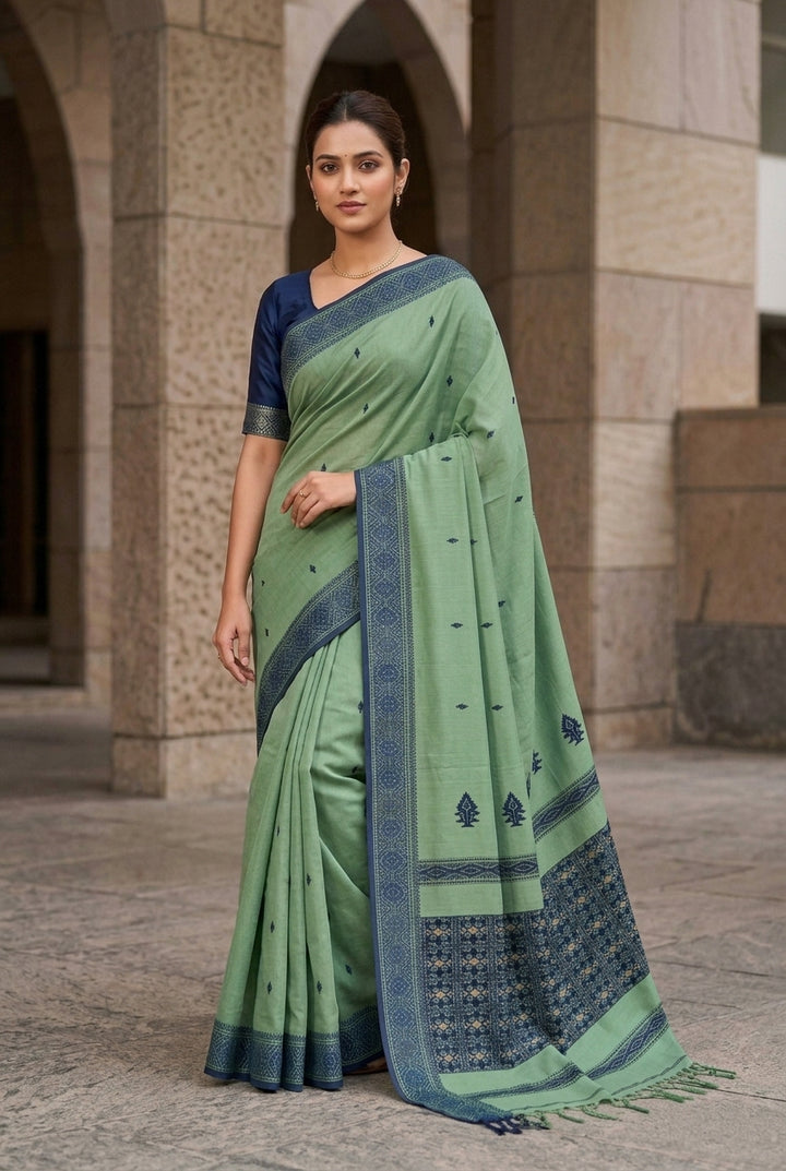 Sage Green Cotton Dhakai Saree