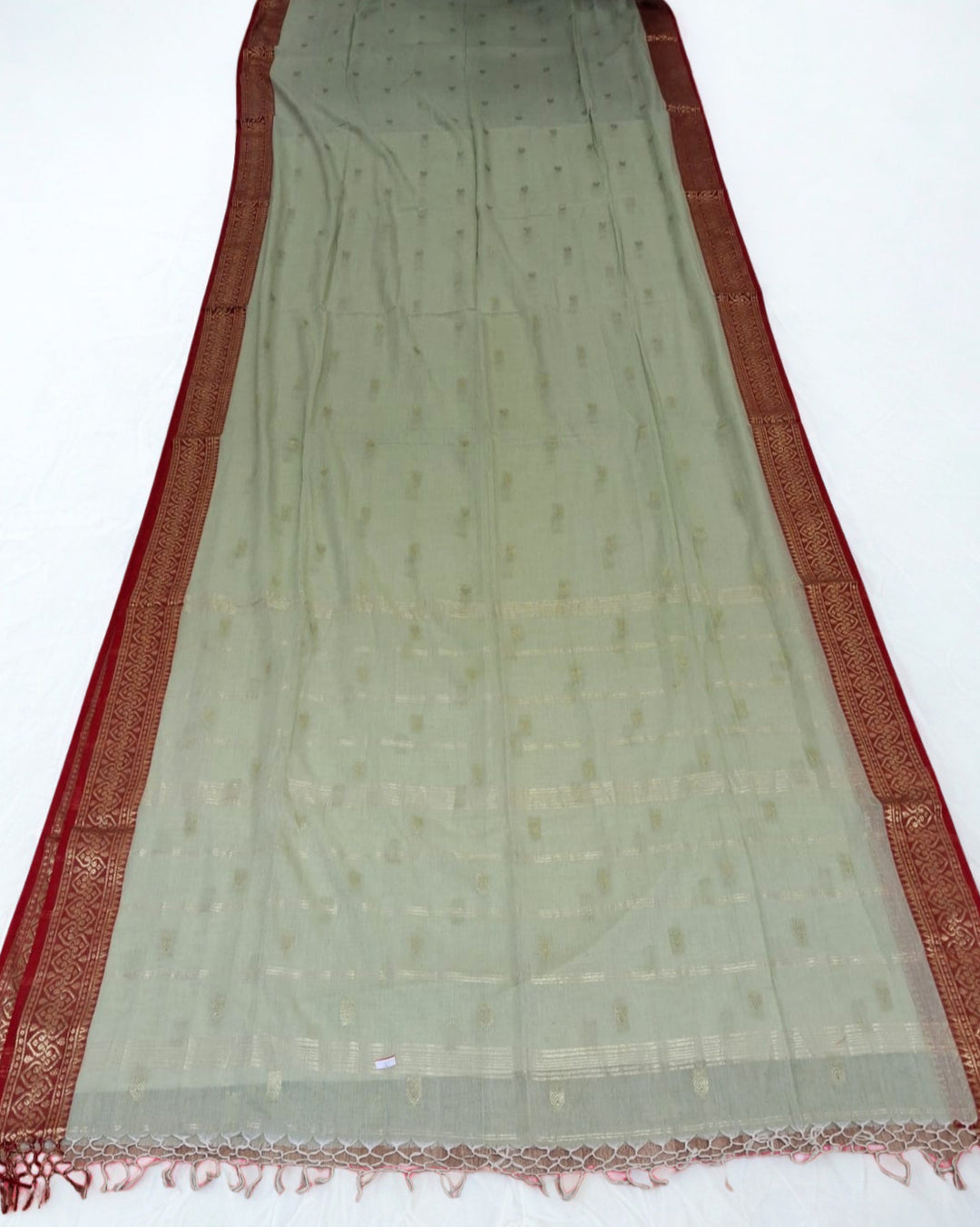 Mint Green Cotton Saree with Golden Zari Border